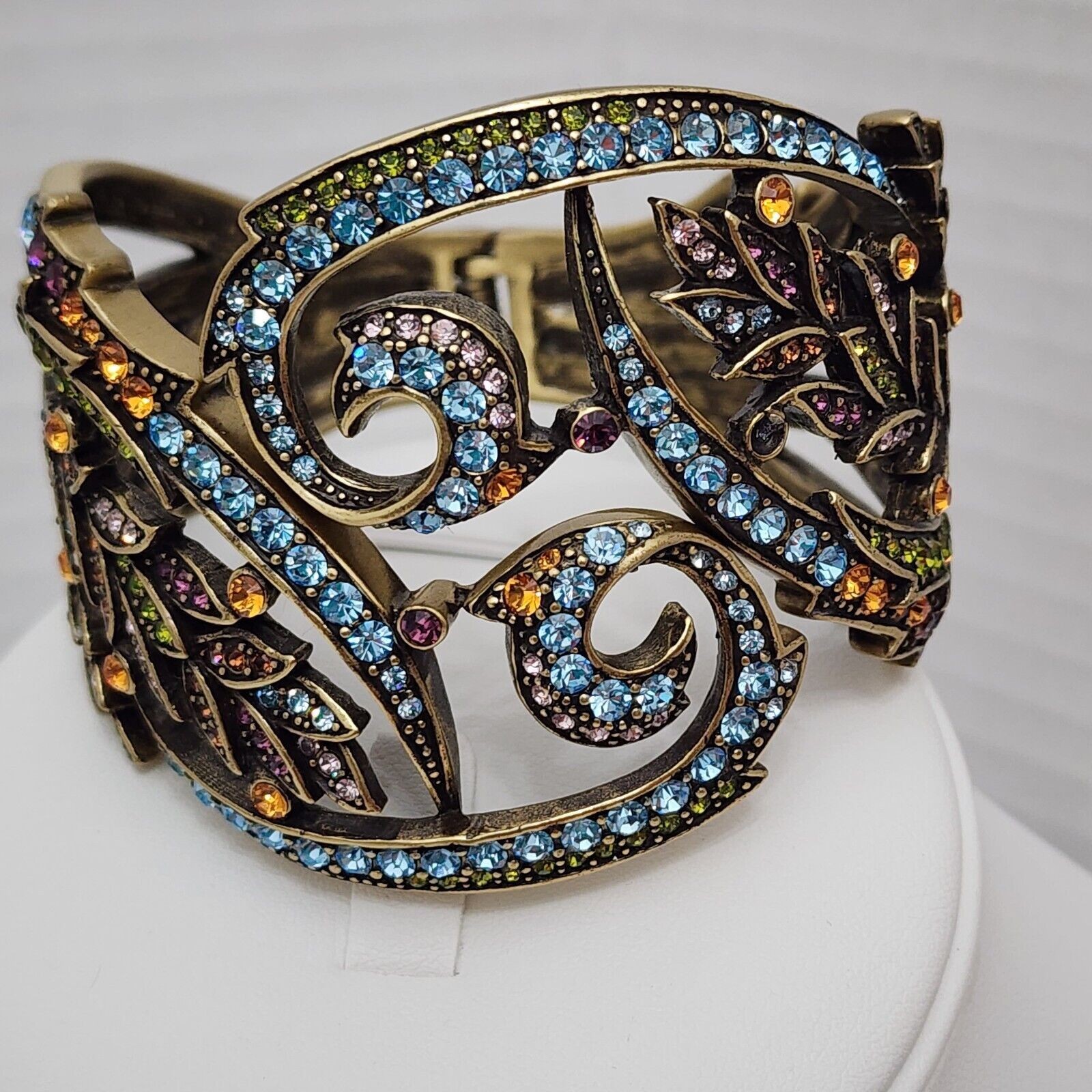 Retired Heidi Daus Bracelet Couture Statement Floral Hinged Cuff Vintage 1990s